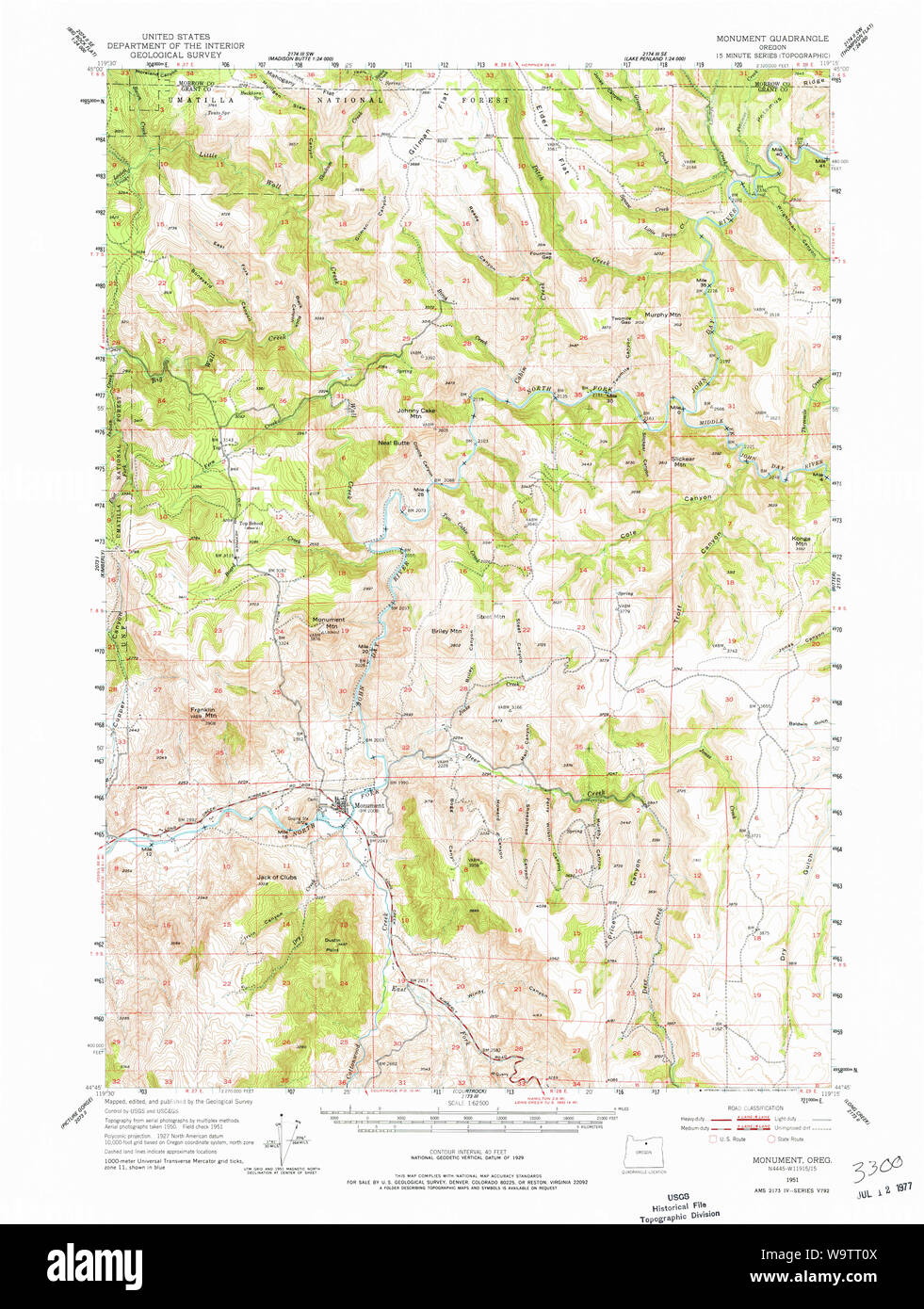 USGS TOPO Map Oregon monumento 282730 1951 62500 Restauro Foto Stock