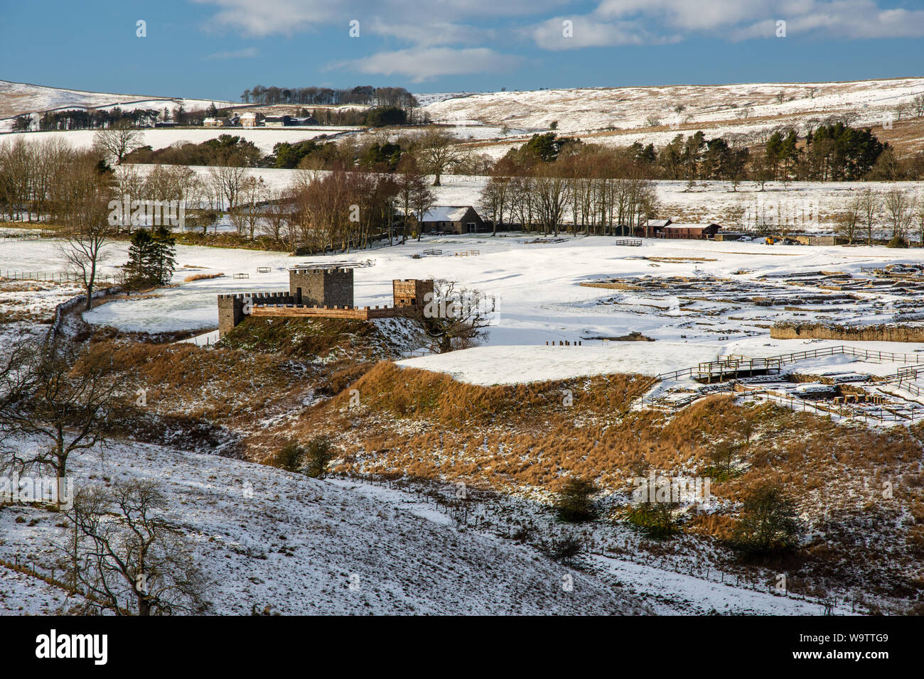 Neve si trova sul romano Vindolanda fort vicino al percorso del Muro di Adriano nelle colline di Northumberland. Foto Stock