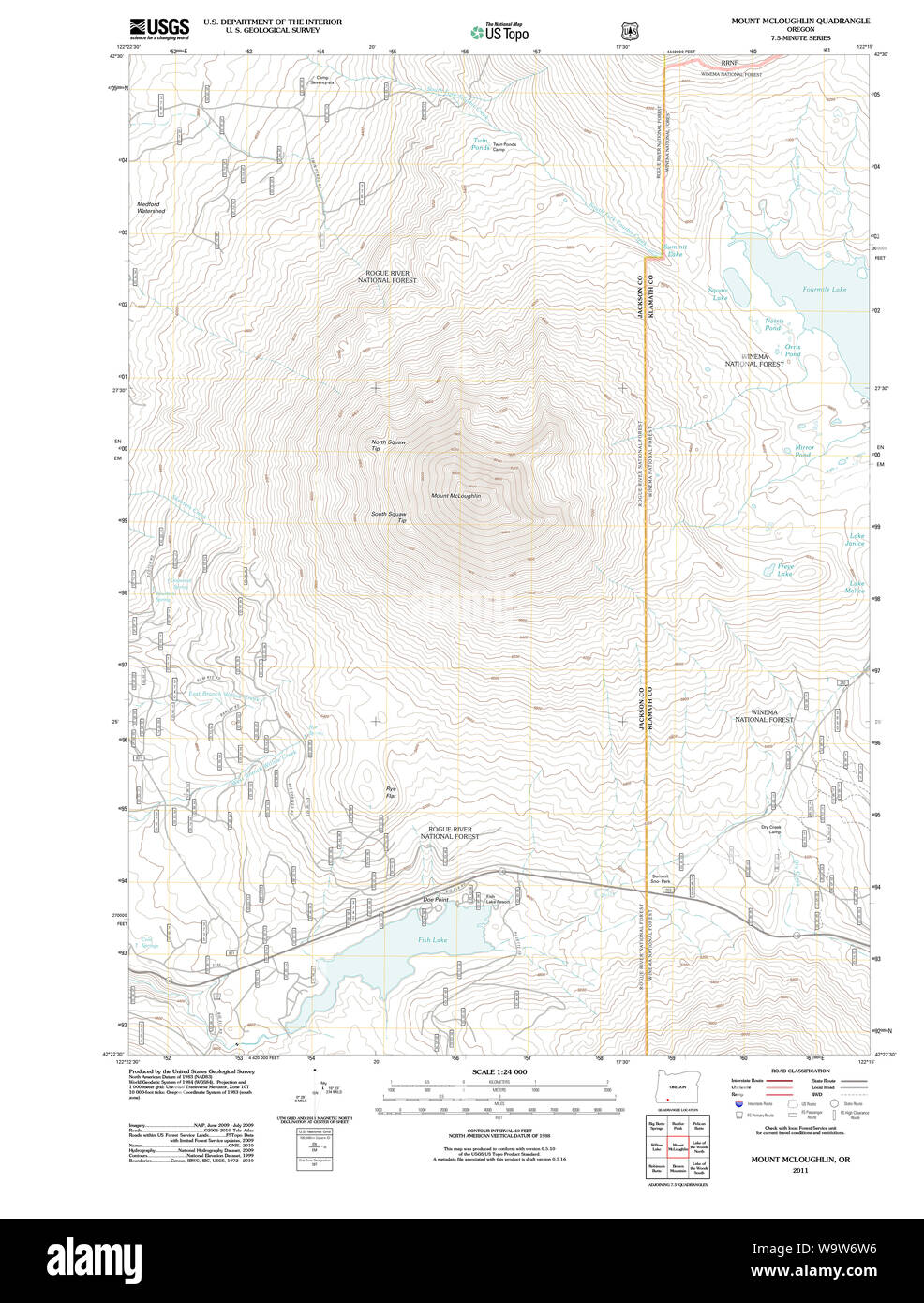 USGS TOPO Map Oregon Mount McLoughlin 20110808 TM il restauro Foto Stock