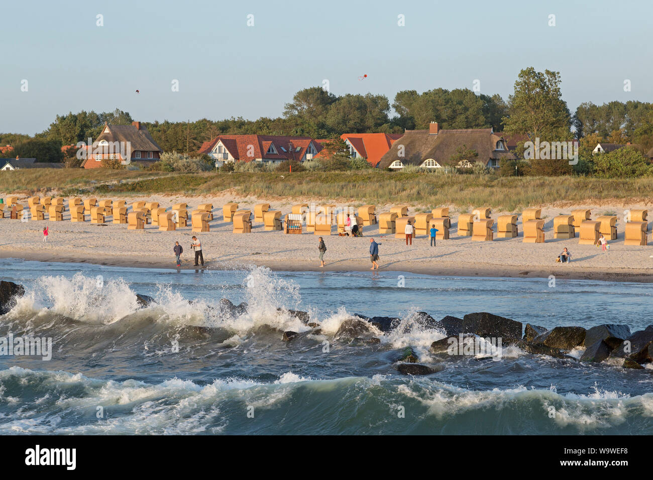 Onde di vento sulla spiaggia di Wustrow, Meclemburgo-Pomerania Occidentale, Germania Foto Stock