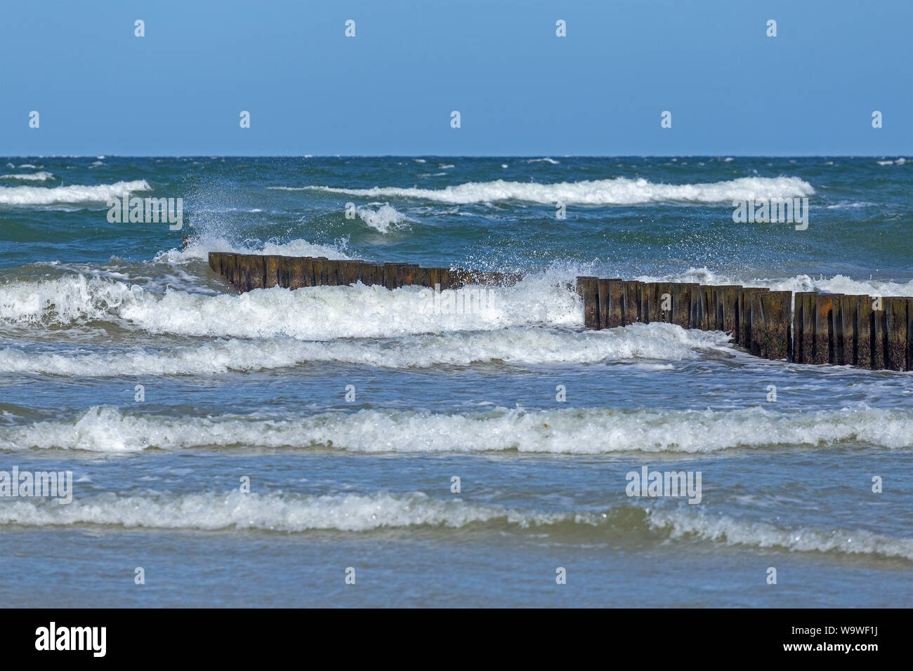 Onde di vento sulla spiaggia di Wustrow, Fischland, Meclemburgo-Pomerania Occidentale, Germania Foto Stock