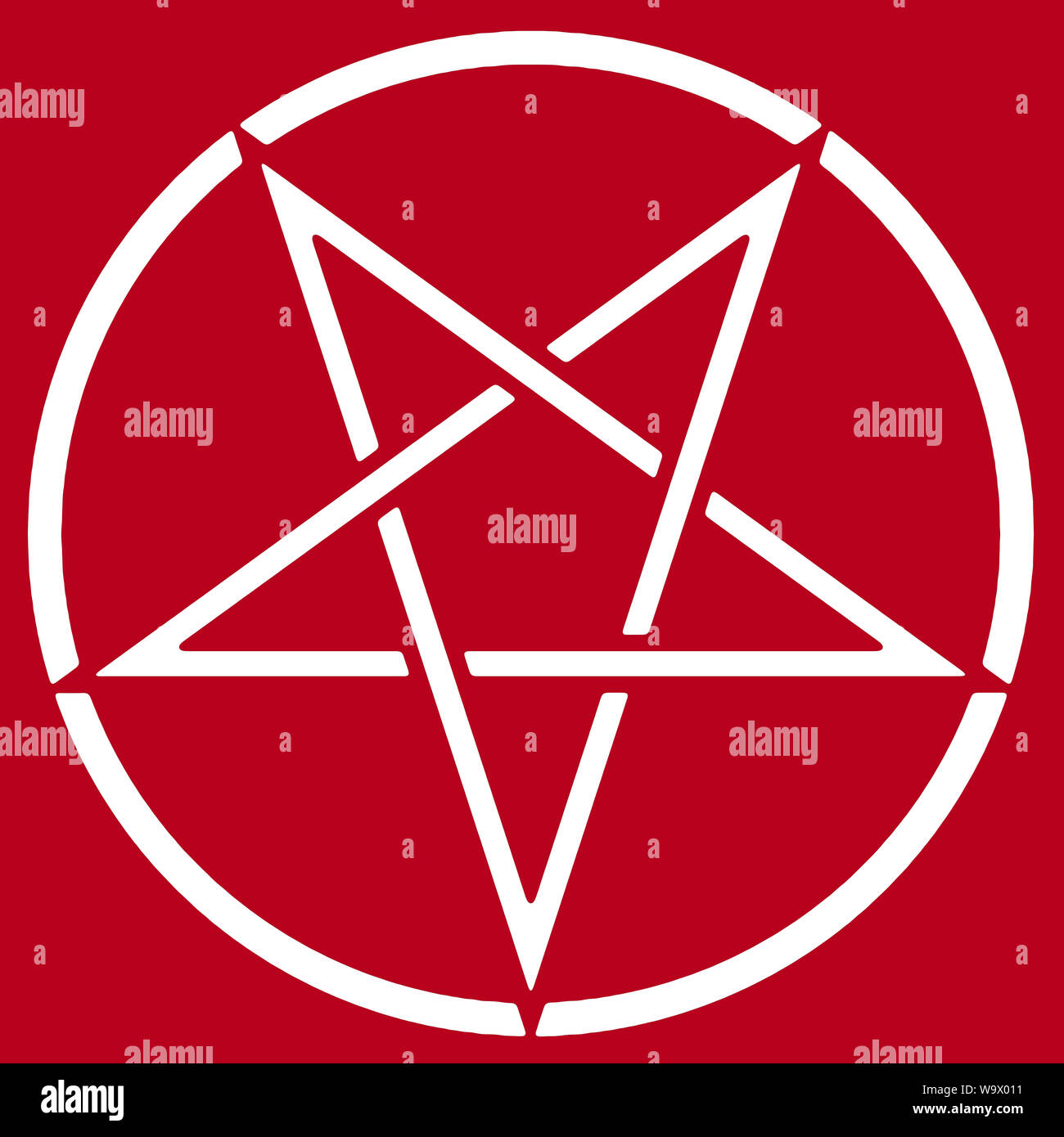 Pentagramma (bianco su rosso) Foto Stock
