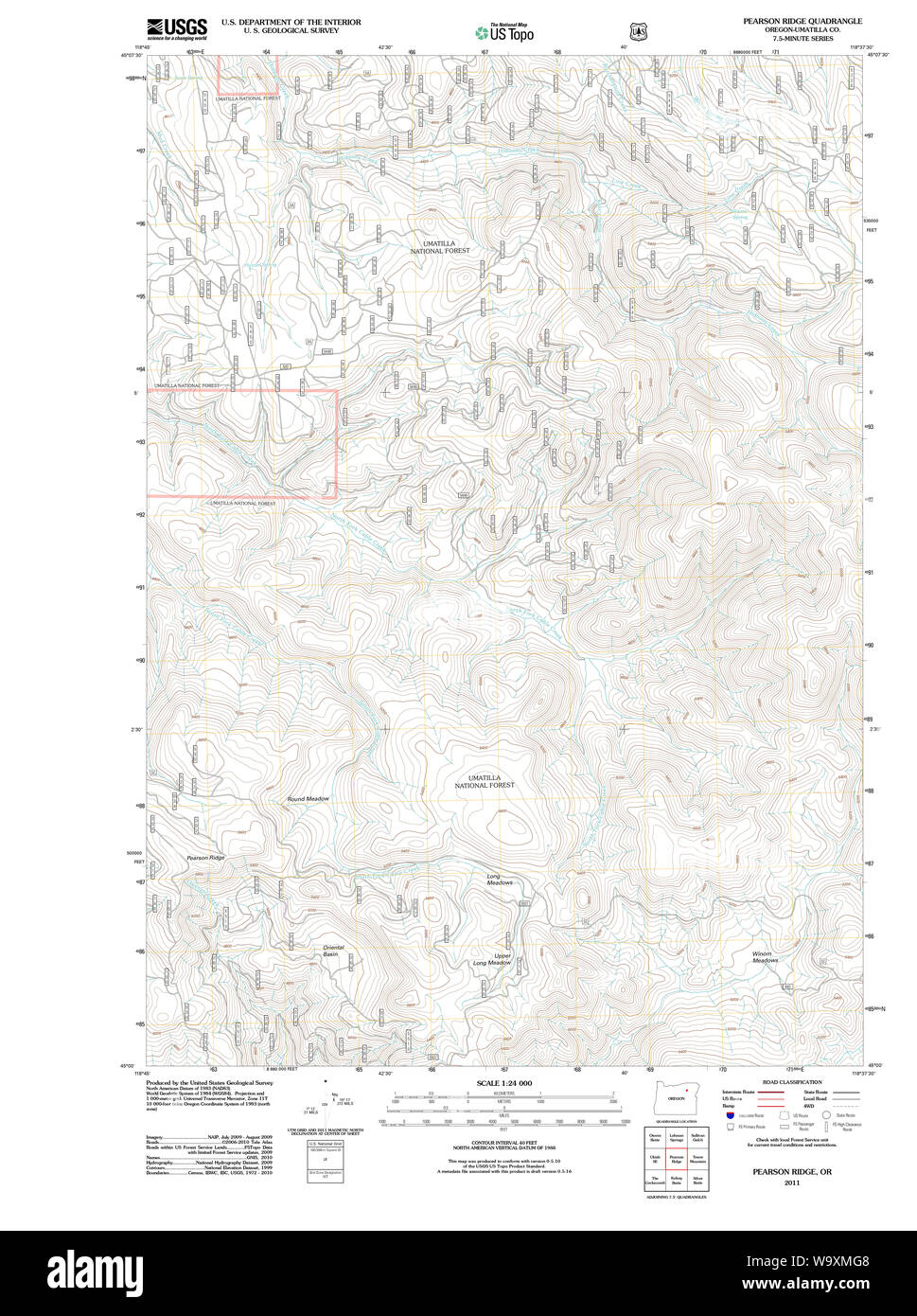 USGS TOPO Map Oregon Pearson Ridge 20110822 TM il restauro Foto Stock