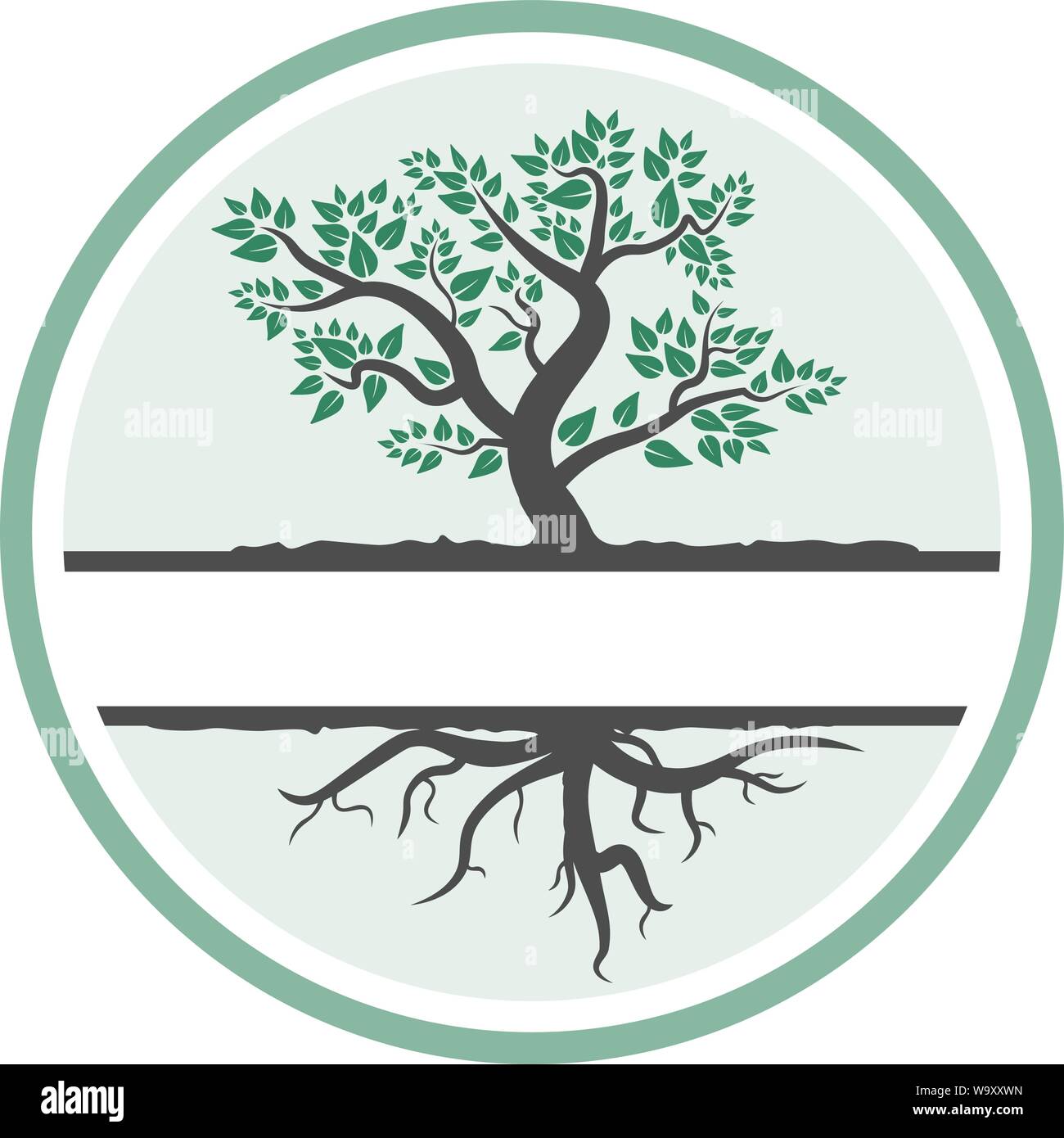 Fogliame albero con radici simbolo o icona illustrazione vettoriale Illustrazione Vettoriale