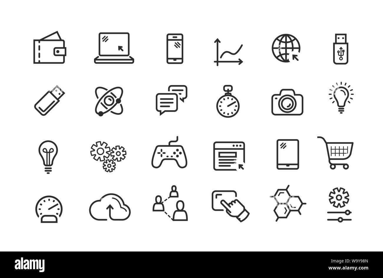 Icona linea set. Vettore di raccolta di contorno nero logo per le applicazioni mobili o web site design Illustrazione Vettoriale