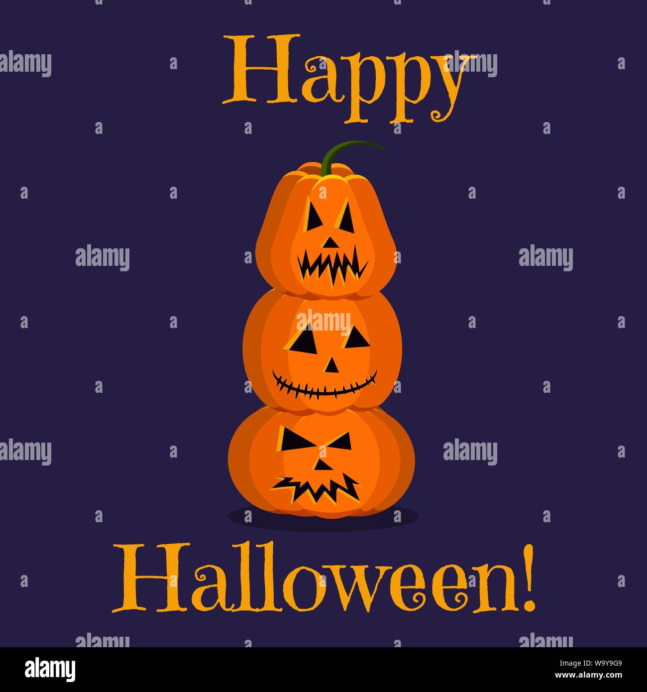 Carino happy Halloween biglietto di auguri con tre caratteri arancio brillante arrabbiato zucche verticale su ciascun altro Illustrazione Vettoriale