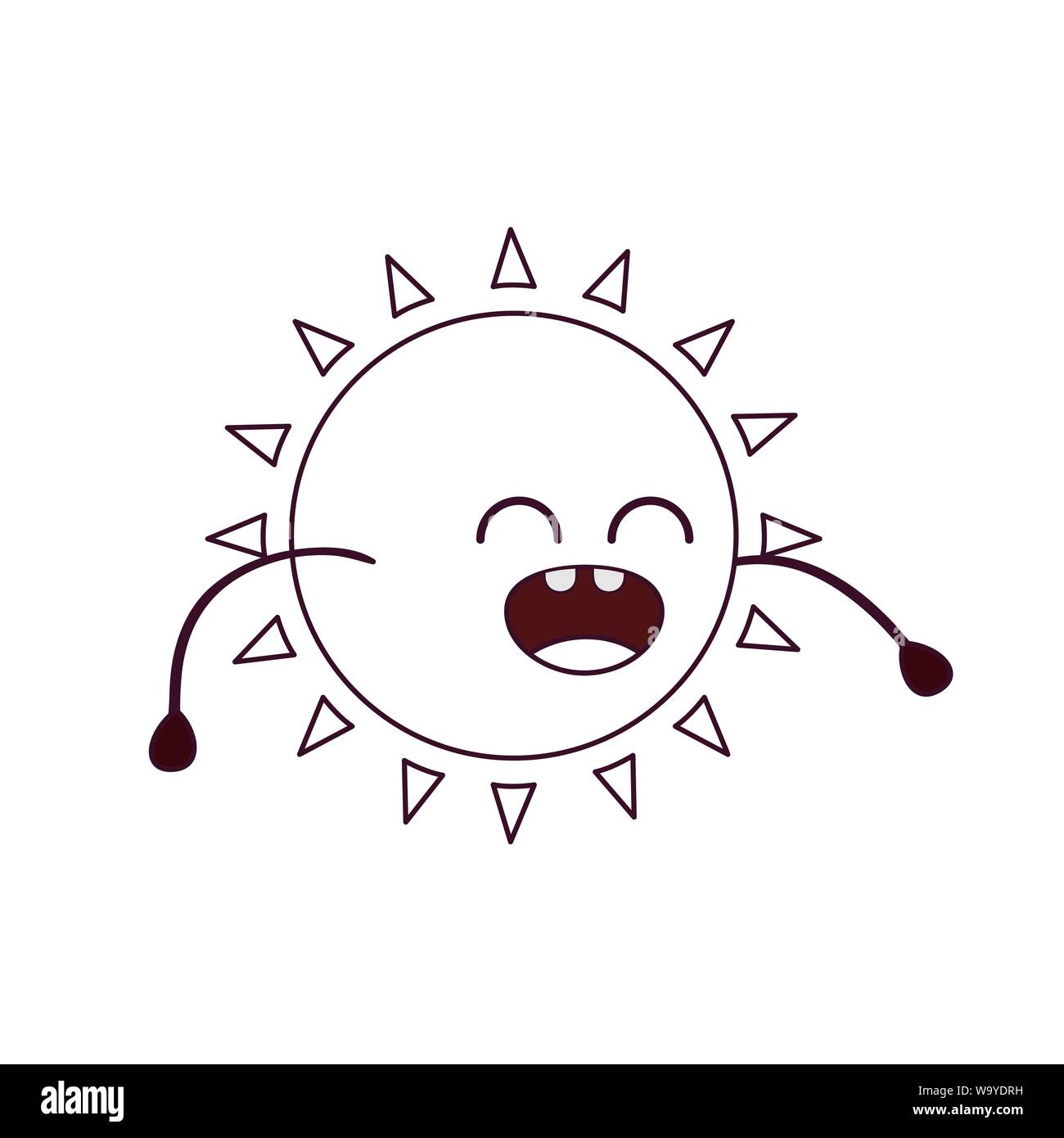 Sole radiante kawaii icona isolato Illustrazione Vettoriale