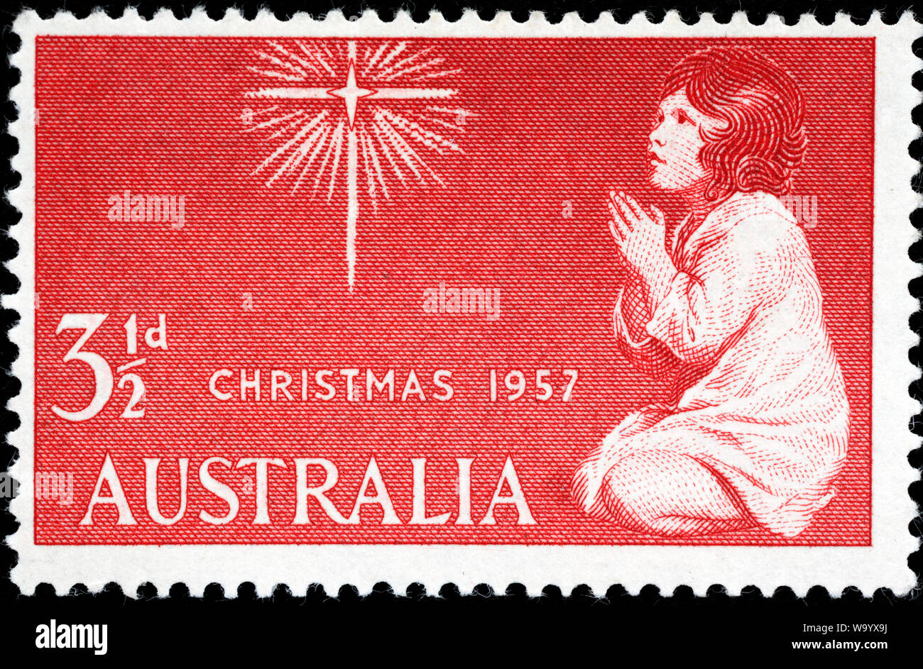 Bambino preghiera, Natale, francobollo, Australia, 1957 Foto Stock
