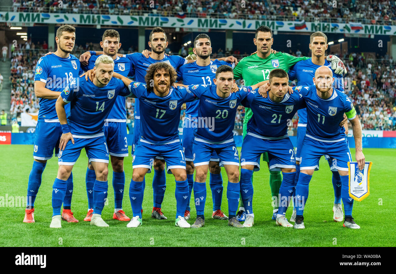 Nizhny Novgorod, Russia - 11 giugno 2019. Foto del team di Cipro national football team prima di UEFA EURO 2020 qualification match Russia vs Cipro (1-0 Foto Stock
