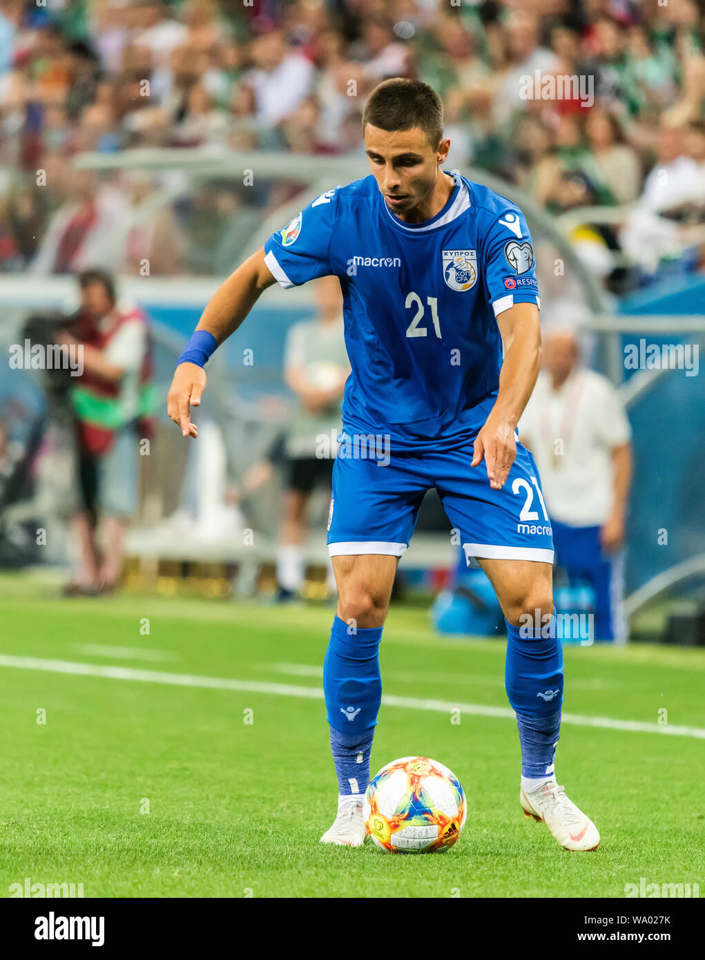 Nizhny Novgorod, Russia - 11 giugno 2019. Cipro team nazionale centrocampista Anthony Georgiou durante UEFA EURO 2020 qualification match Russia vs Cipro ( Foto Stock
