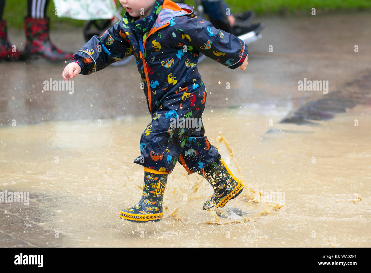 Southport, Merseyside. Regno Unito Meteo. Il 16 agosto, 2019. La sciacquatura anticipato come heavy rain alluvioni il Southport Flower Show. Heavy Rain che persistono nella mattina. Piuttosto ventoso durante tutto il giorno come presenze sono colpite dal maltempo. Credito: MediaWorldImages/Alamy Live News Foto Stock