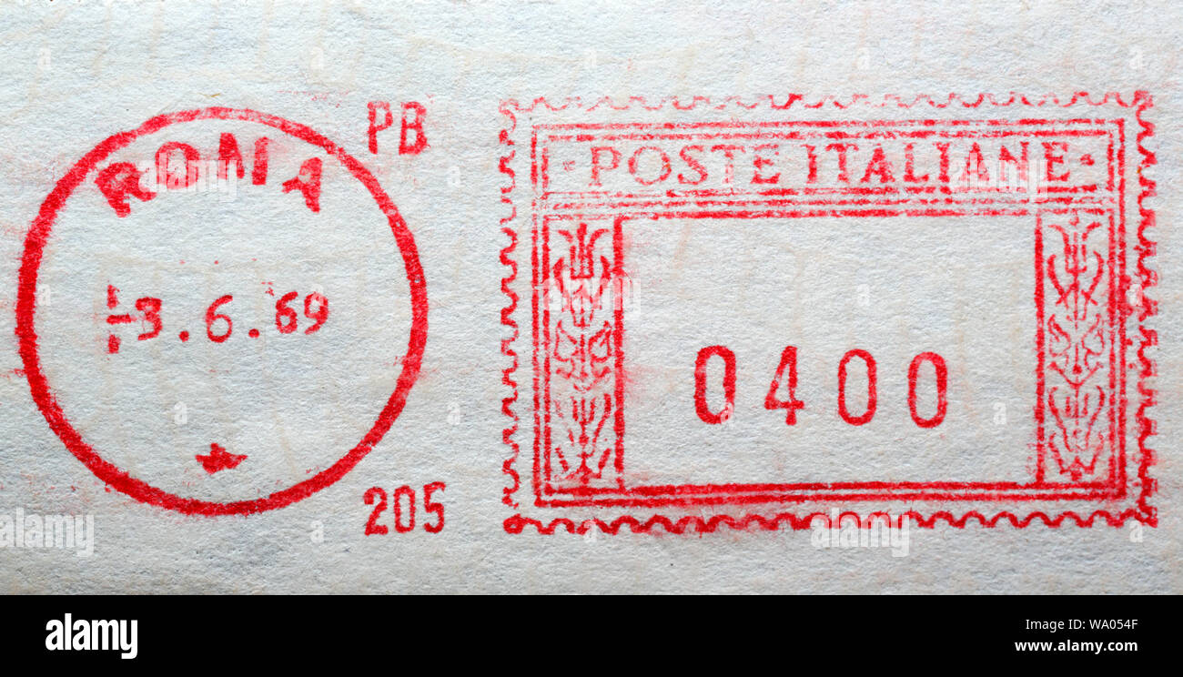 Spese di spedizione frank timbro, Busta, Roma, Italia, 1969, 1960s Foto Stock