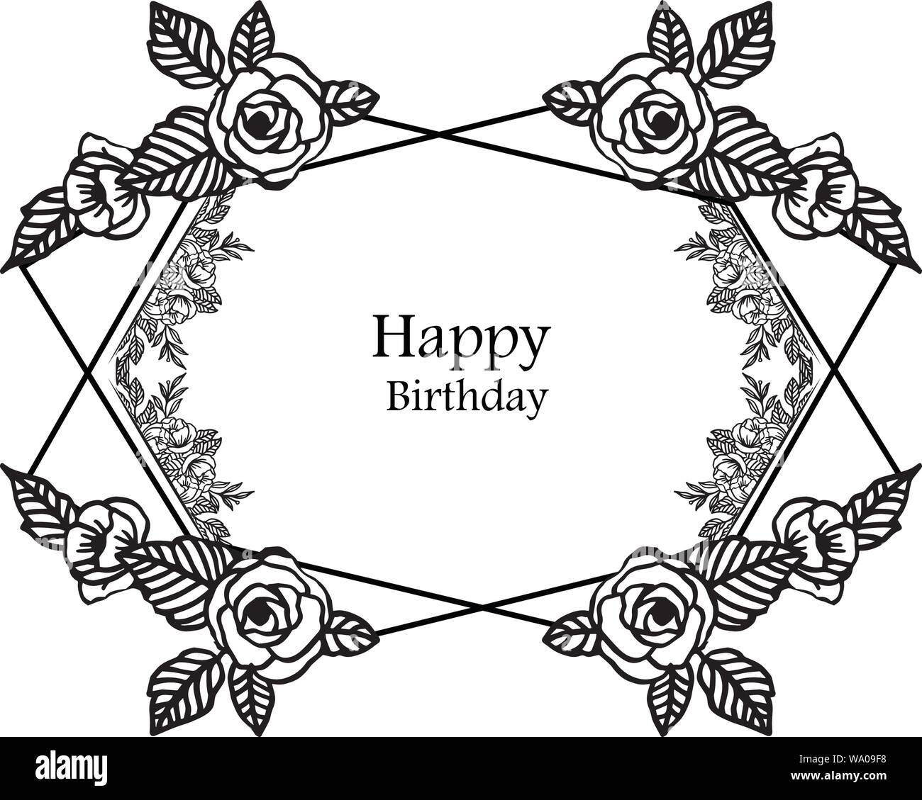 Biglietto di auguri di buon compleanno, bella folla di cornice di fiori, isolato su un sfondo bianco. Illustrazione Vettoriale Immagine e Vettoriale - Alamy