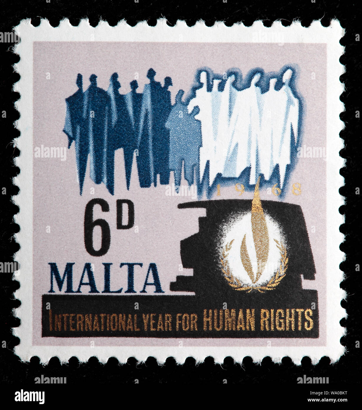 Anno internazionale dei diritti umani, francobollo, Malta, 1968 Foto Stock