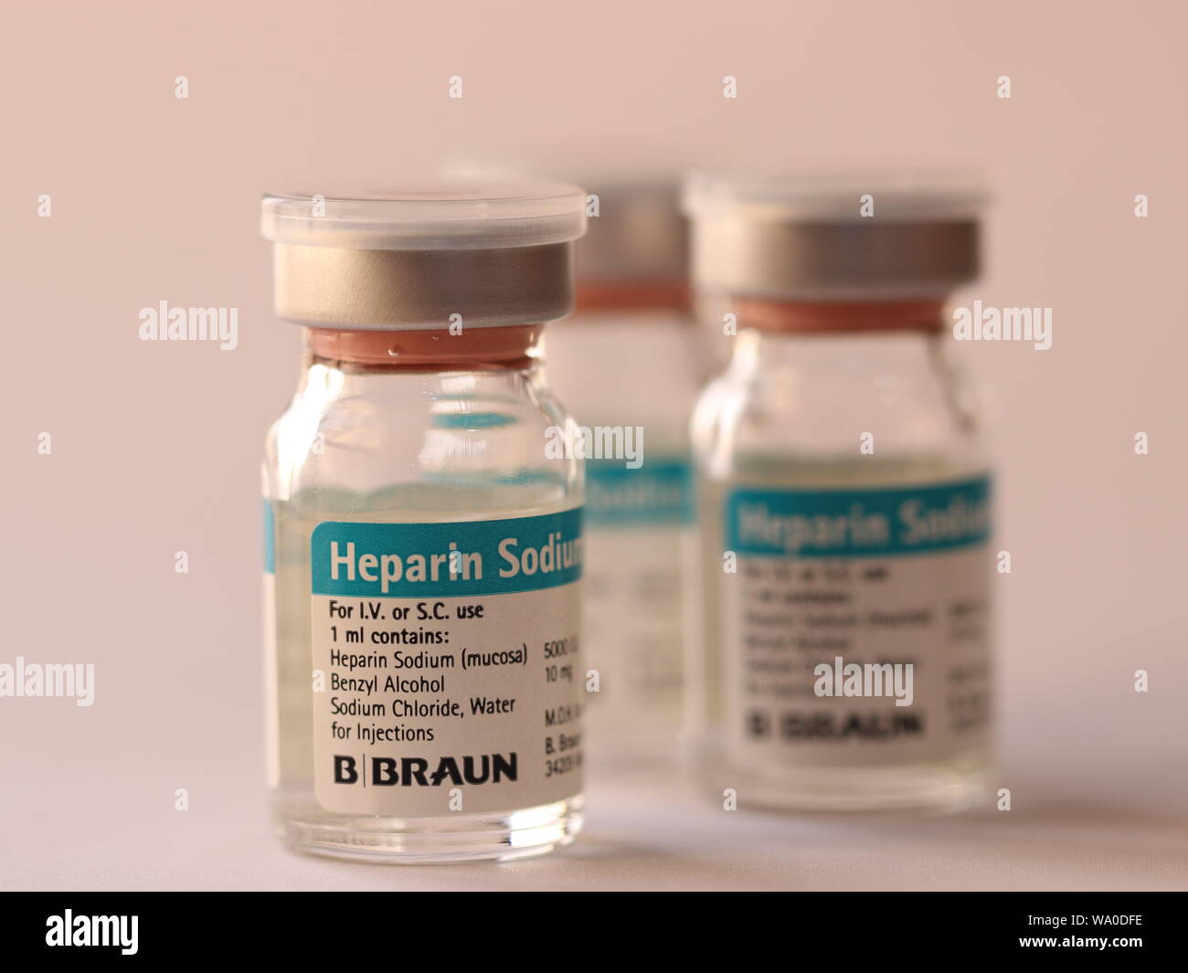 Eparina sodica fiale , farmaco anticoagulante Foto Stock