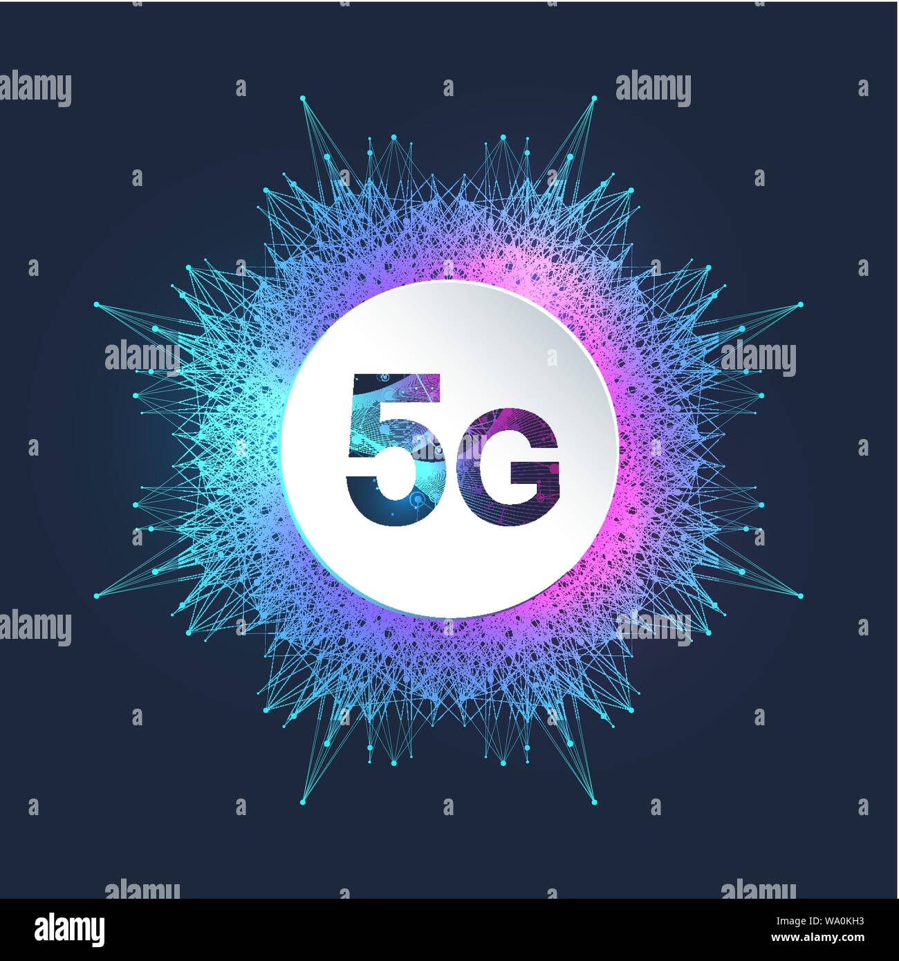 5G di rete sistemi wireless e internet illustrazione vettoriale. Rete di comunicazione. Il concetto di Business banner. Intelligenza artificiale e macchina Illustrazione Vettoriale