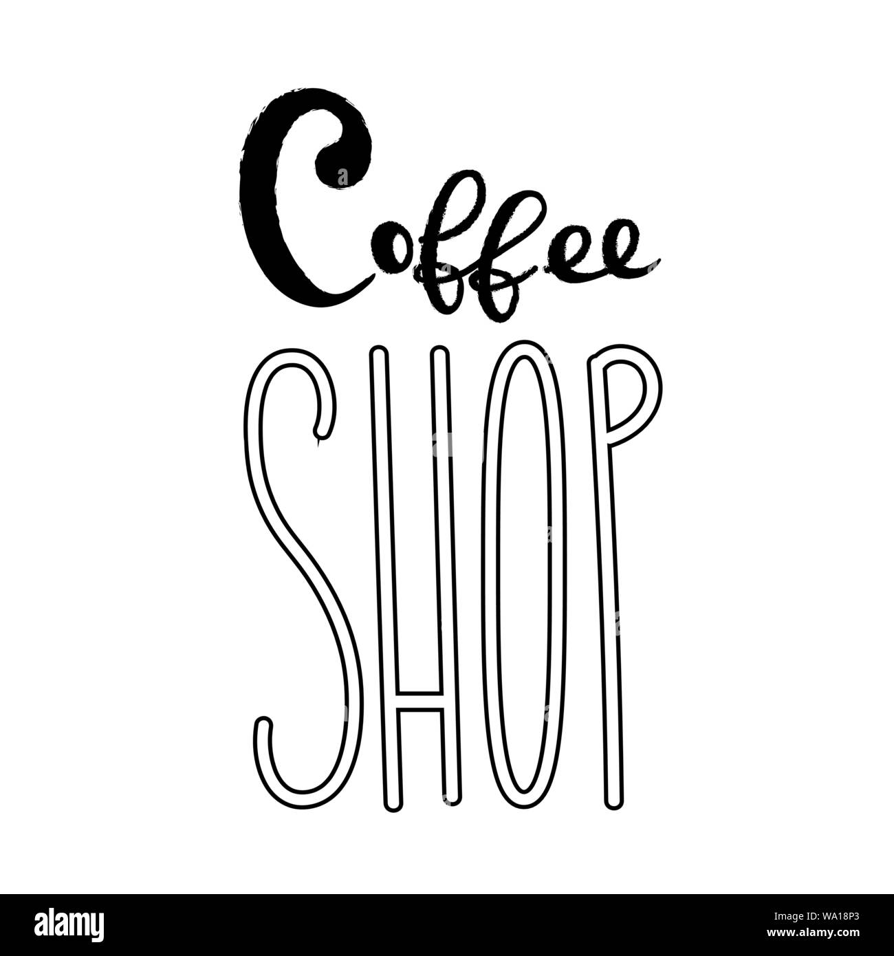 Caffè segno tipografia. Testo di caffè per la decorazione, shop, coppa, macchina. Cafe segno modello. La caffeina lettering disegnato a mano. Calligraphy per logo di caffè Illustrazione Vettoriale