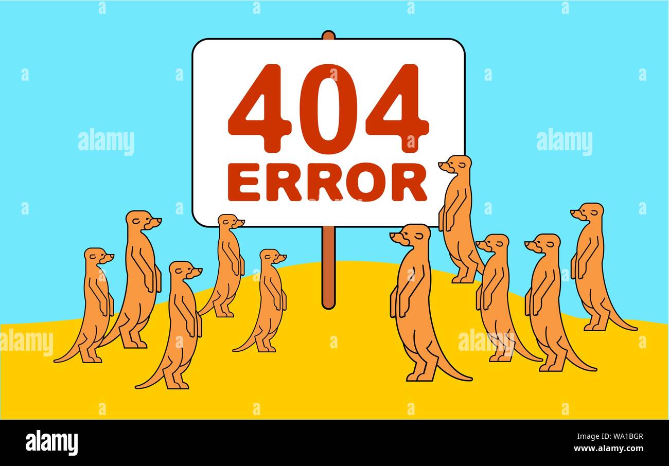 Pagina di errore 404 e Meerkats nel deserto. Famiglia di meerkat stand e attendere. La mangusta piccolo segno. Pagina Web non trovata. illustrazione vettoriale Illustrazione Vettoriale