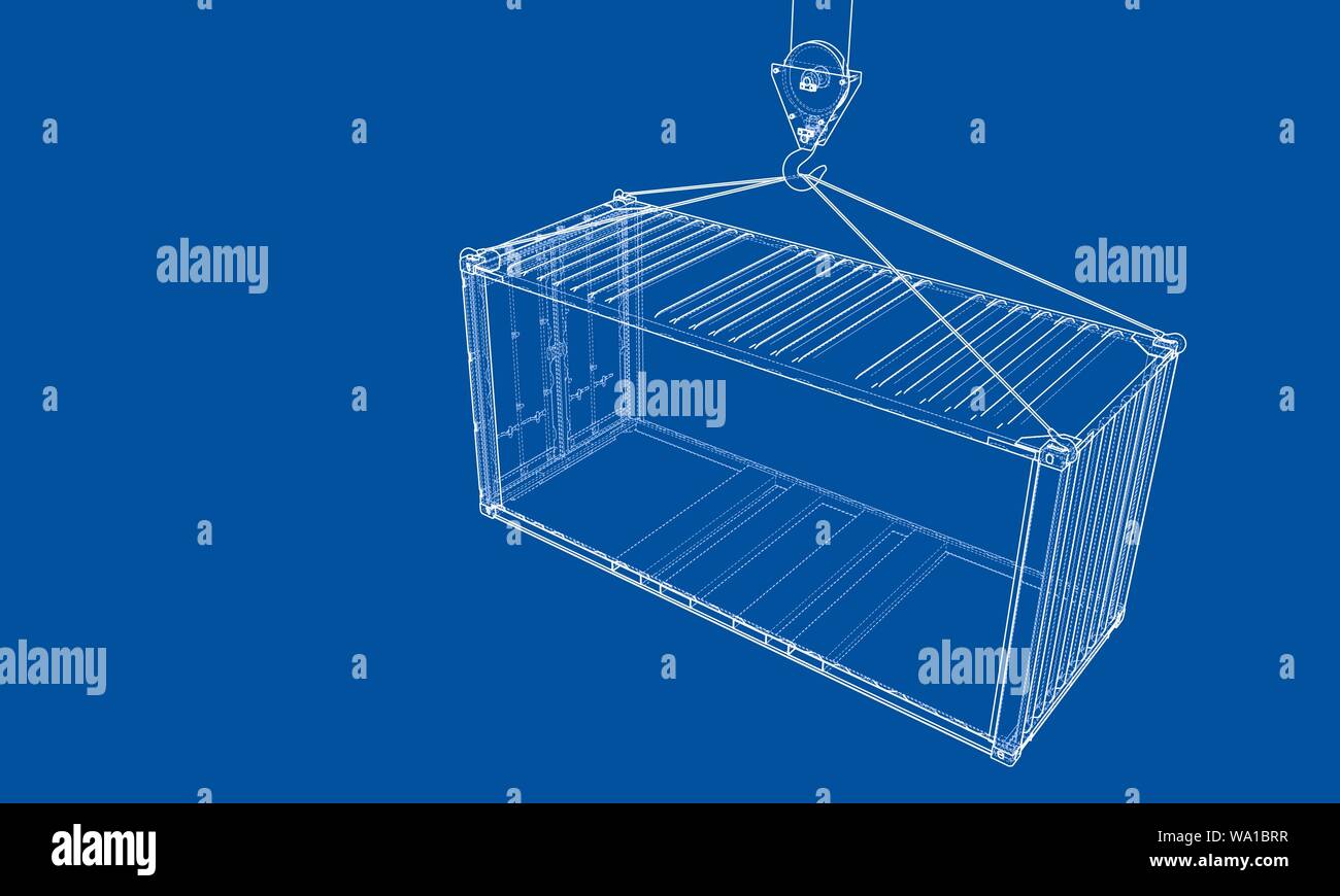 Contenitore di carico. Filo-stile cornice Illustrazione Vettoriale