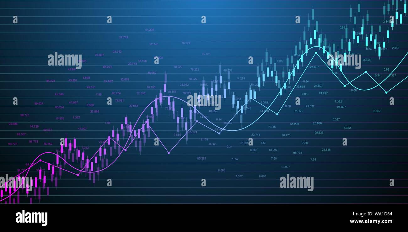 Mercato azionario o forex trading grafico nel concetto grafico per gli investimenti finanziari o le tendenze economiche business idea design. In tutto il mondo sullo sfondo delle finanze Illustrazione Vettoriale