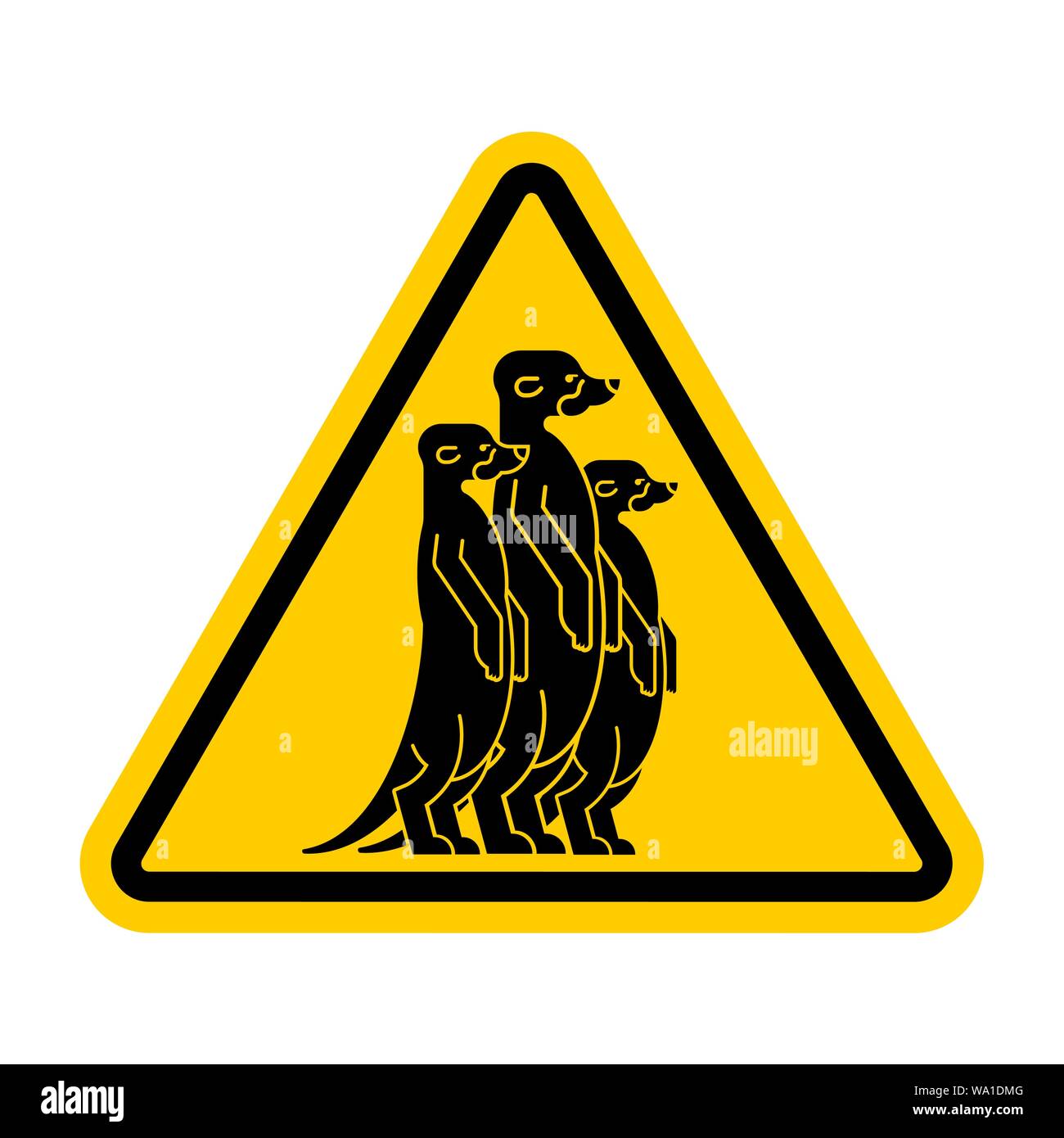 Attenzione Meerkat. Giallo di avvertimento cartello stradale. Attenzione piccola mangusta Illustrazione Vettoriale