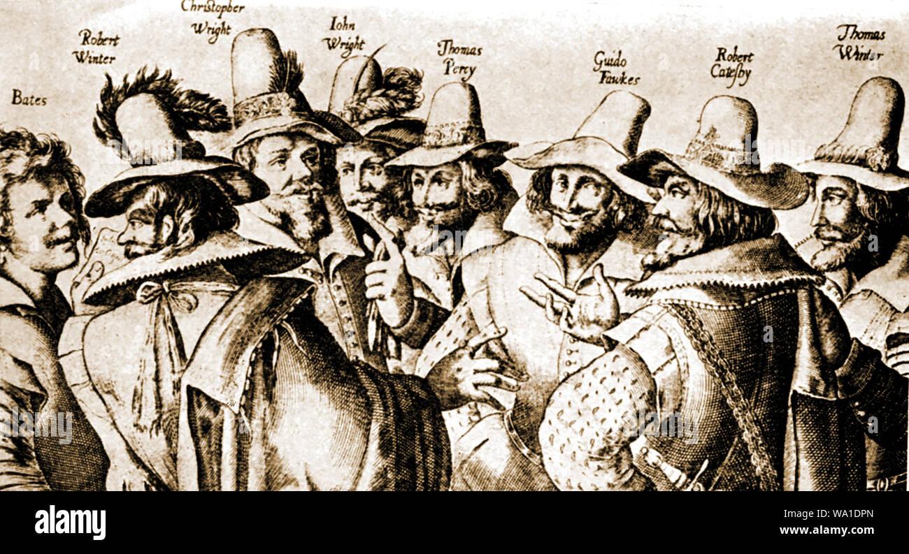 La polvere da sparo PLOT Congiura 1605 - La polvere da sparo plot cospiratori con nomi. Foto Stock