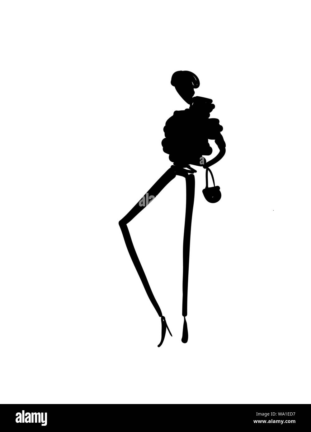 Modelli di moda Bozzetto disegnato a mano silhouette pop art Illustrazione Vettoriale