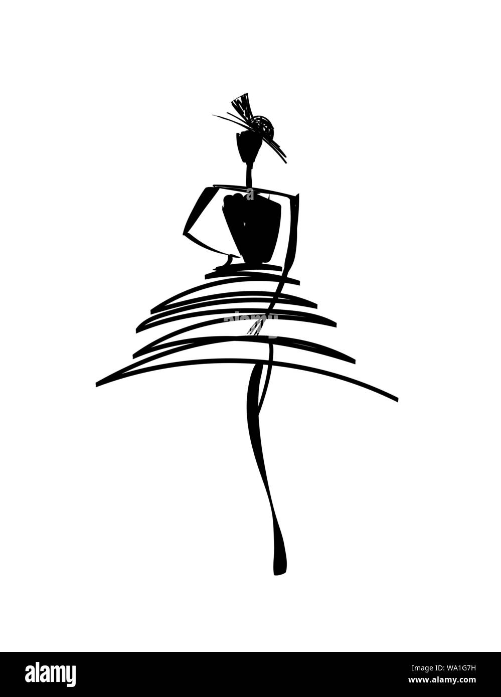 Modelli di moda Bozzetto disegnato a mano silhouette pop art Illustrazione Vettoriale