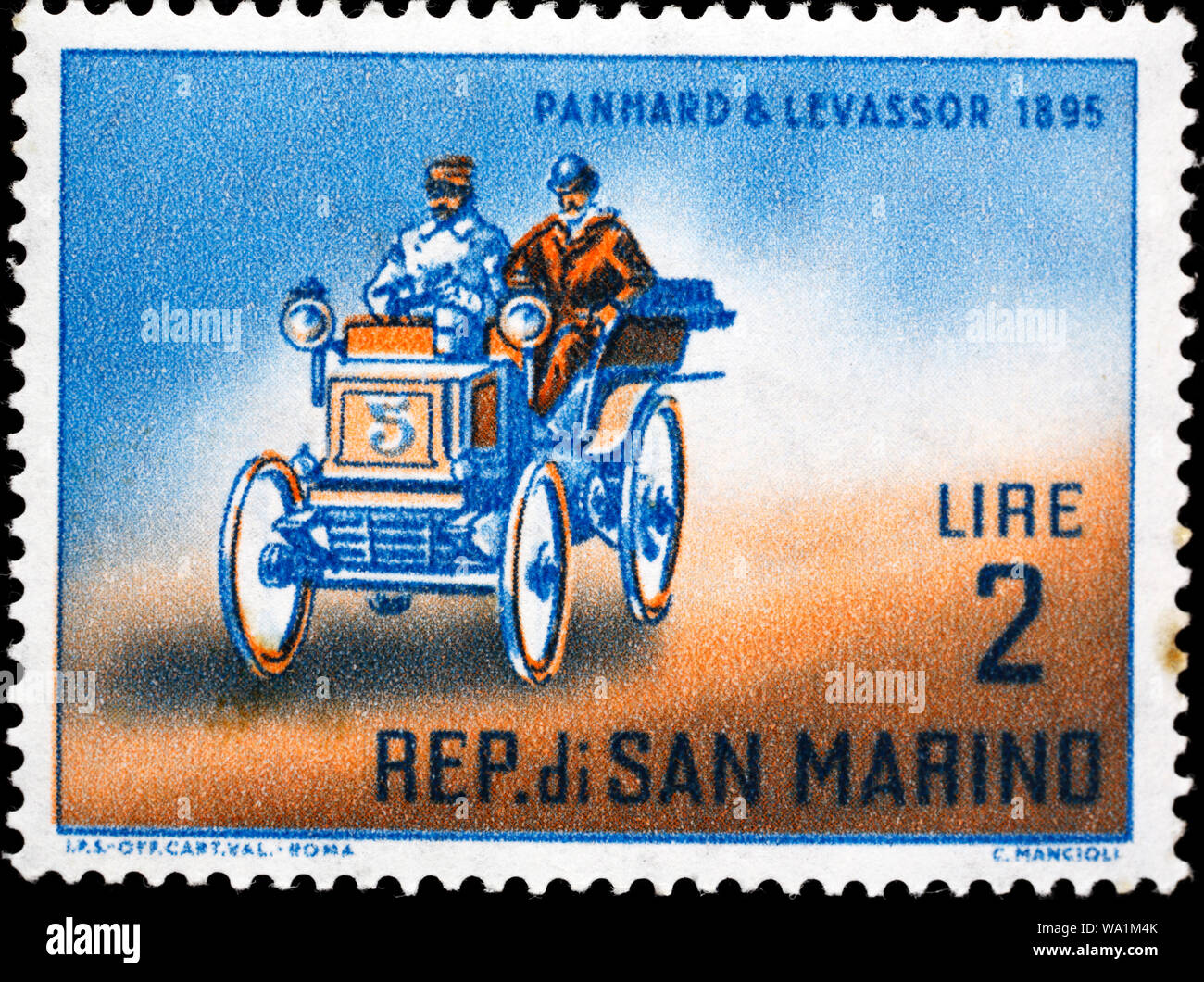 Auto Panhard et Levassor, 1895, francobolli, San Marino, 1962 Foto Stock