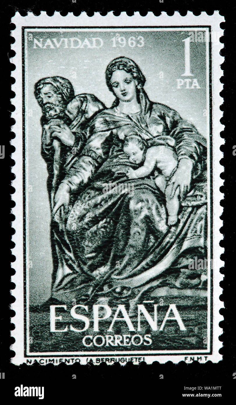 Natività da Alonso Berruguete, Natale, francobollo, Spagna, 1963 Foto Stock
