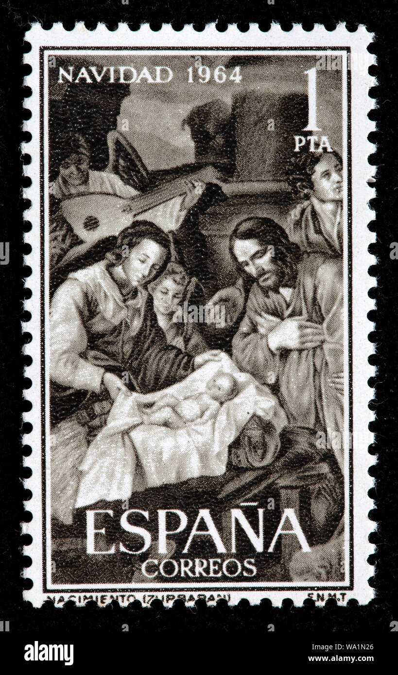 Natività di Francisco de Zurbaran, Natale, francobollo, Spagna, 1964 Foto Stock