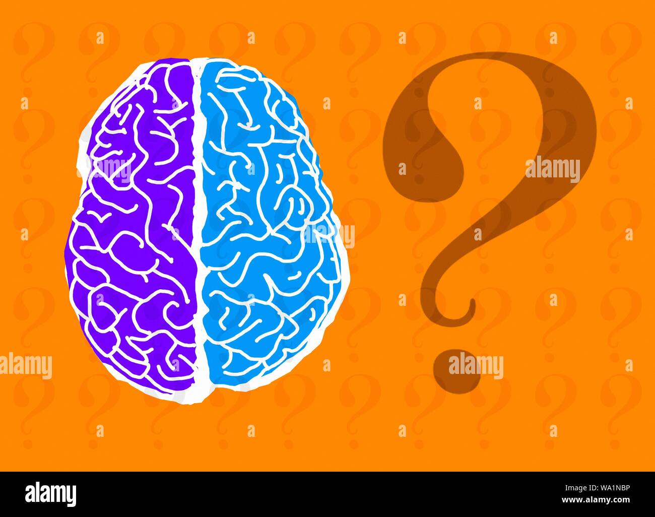 Sul lato destro e sul lato sinistro del cervello umano, illustrazione. Foto Stock