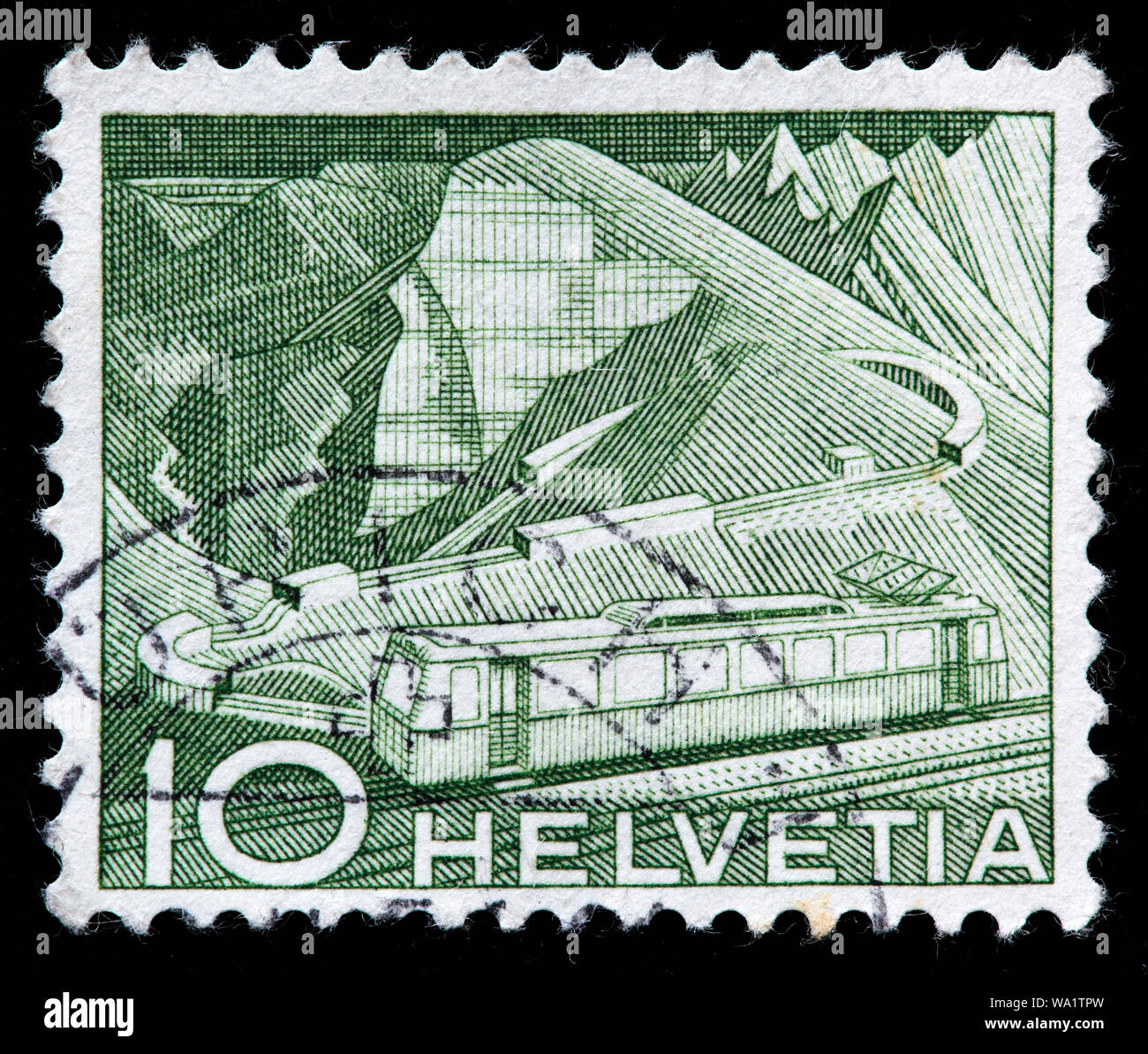 Ferrovia di montagna, Rocher de Naye, francobollo, Svizzera, 1949 Foto Stock