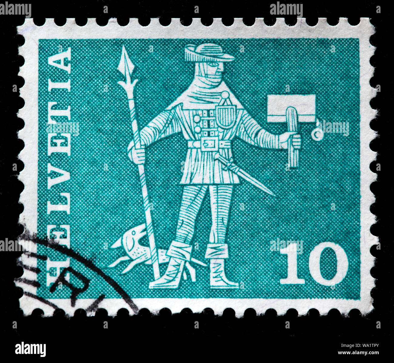 Messaggero di Svitto, xv secolo, francobollo, Svizzera, 1964 Foto Stock