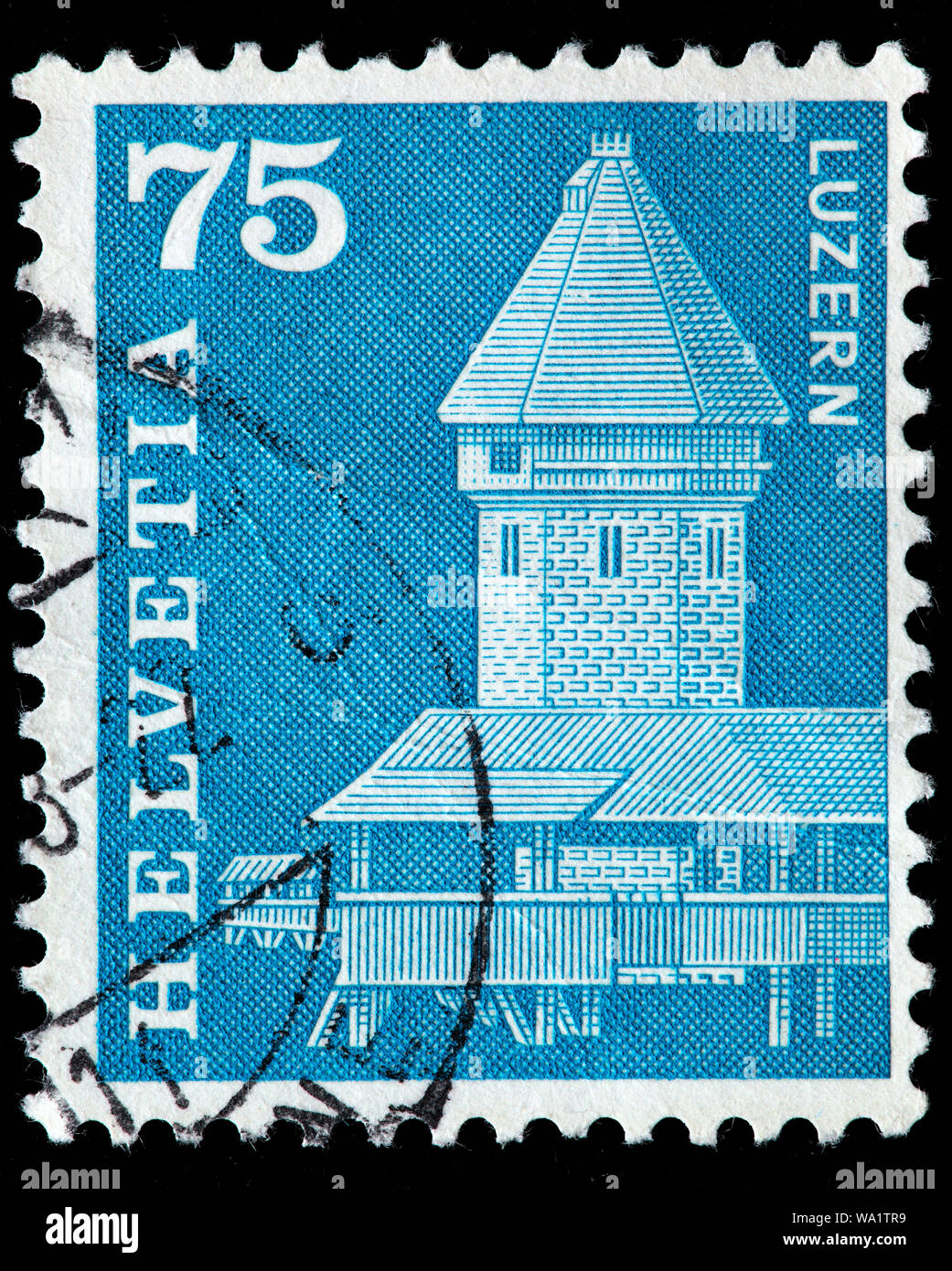 Il Ponte della Cappella, Water Tower, Lucerna, francobollo, Svizzera, 1960 Foto Stock