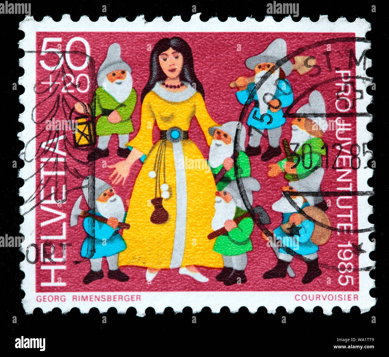 Biancaneve e i sette nani, francobollo, Svizzera, 1985 Foto Stock