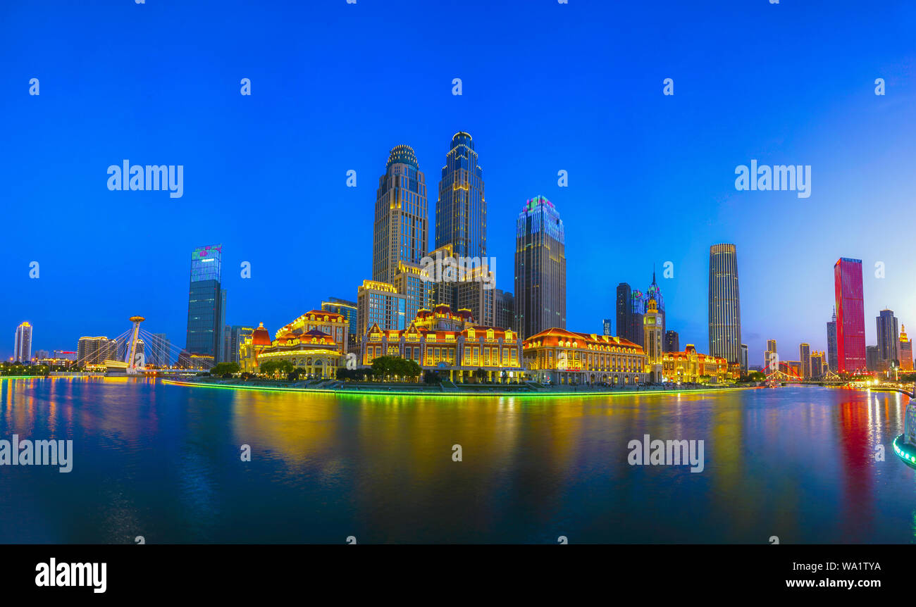 Tianjin City scena notturna Foto Stock