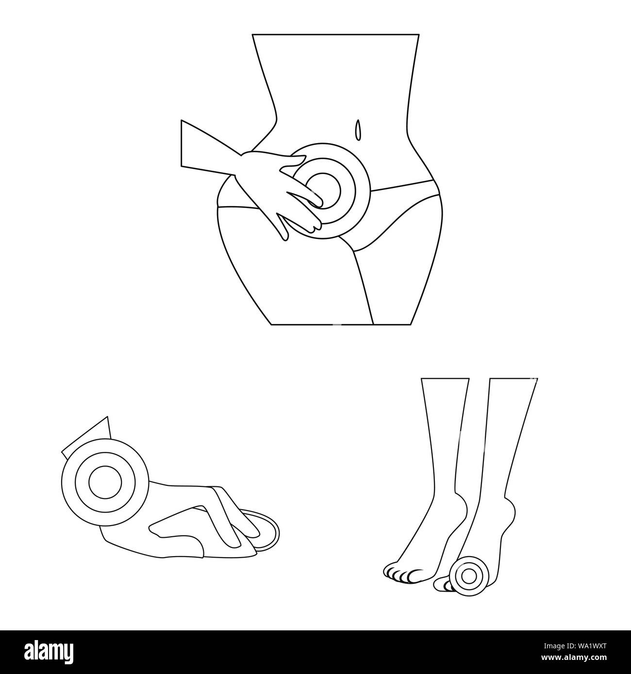 Illustrazione Vettoriale di osso e simbolo di infiammazione. Raccolta di osso e ferita icona vettore per il magazzino. Illustrazione Vettoriale