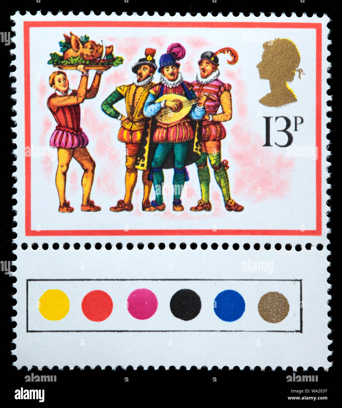 Il cinghiale la testa Carol, Felice Natale, francobollo, UK, 1978 Foto Stock