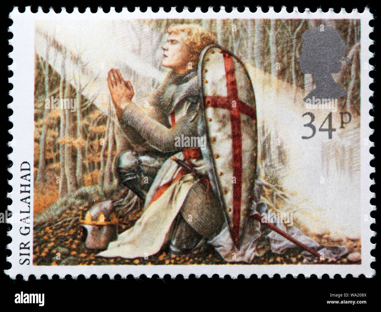 Sir Galahad, leggenda arturiana, francobollo, UK, 1985 Foto Stock