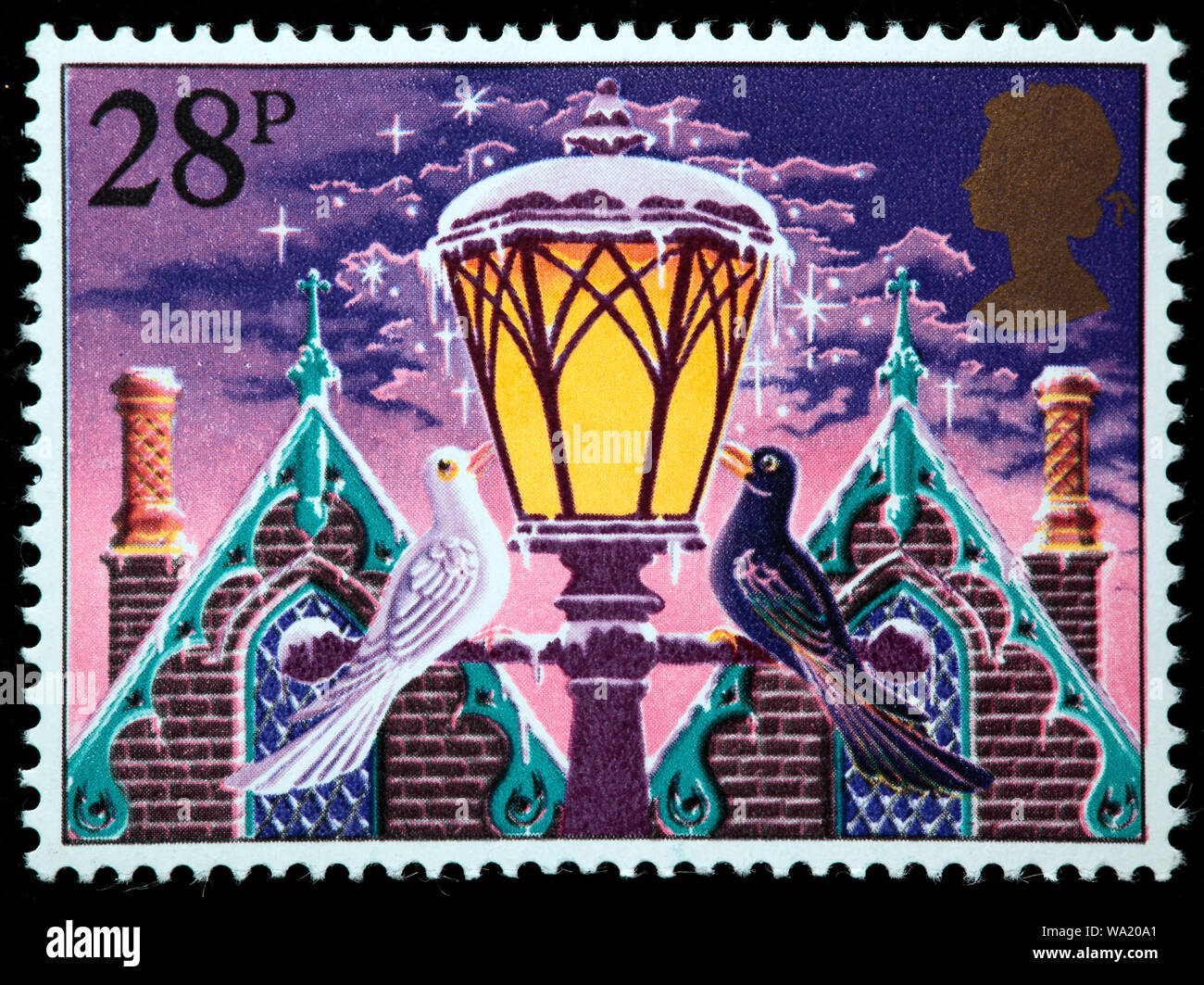 Luce di Natale, Lampione, Felice Natale, francobollo, UK, 1983 Foto Stock