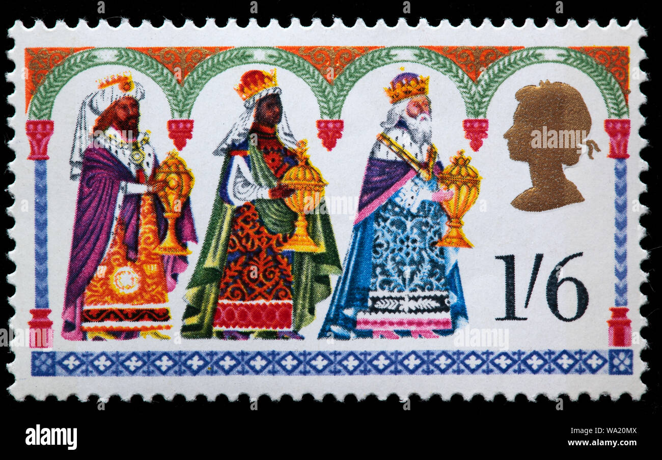 I tre Re Magi, Felice Natale, francobollo, UK, 1969 Foto Stock