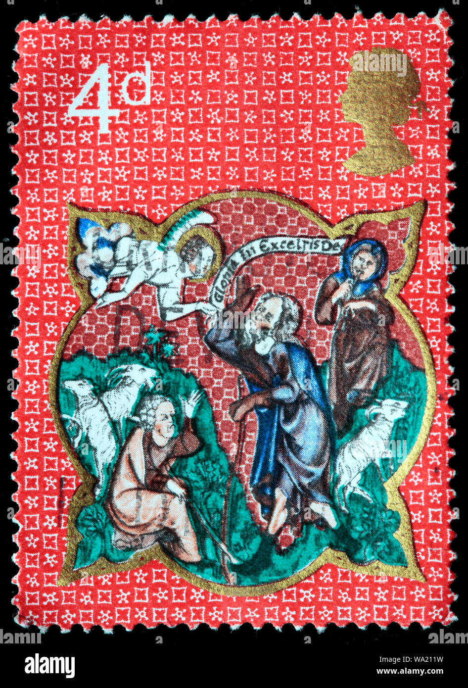 I pastori e i loro apparizione dell Angelo, Robert De Lisle Salterio, Felice Natale, francobollo, UK, 1970 Foto Stock