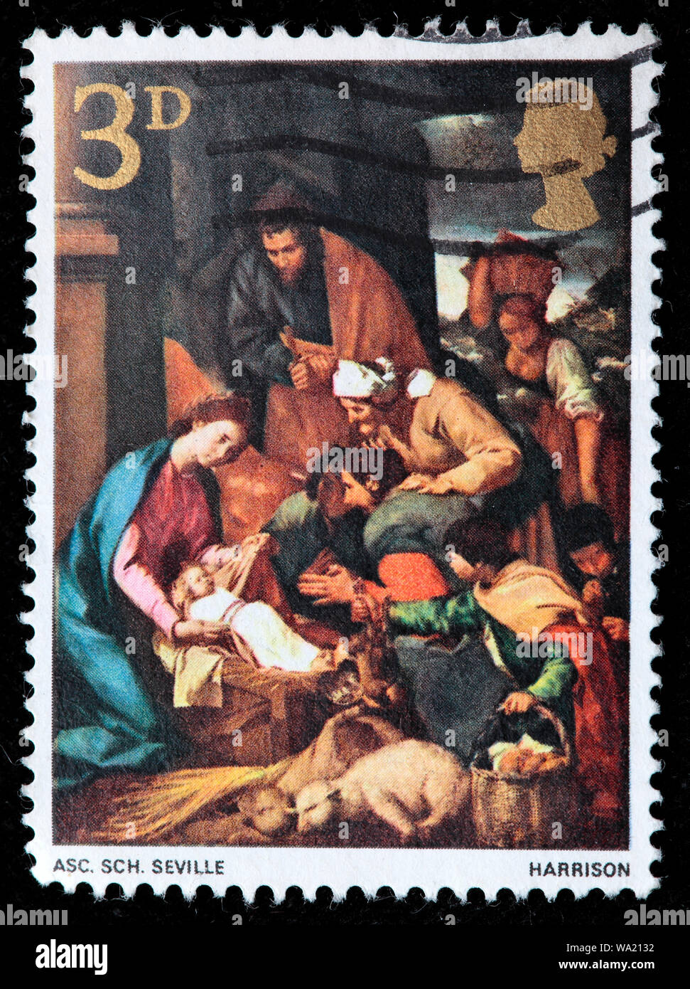 La Adorazione dei pastori, Felice Natale, francobollo, UK, 1967 Foto Stock