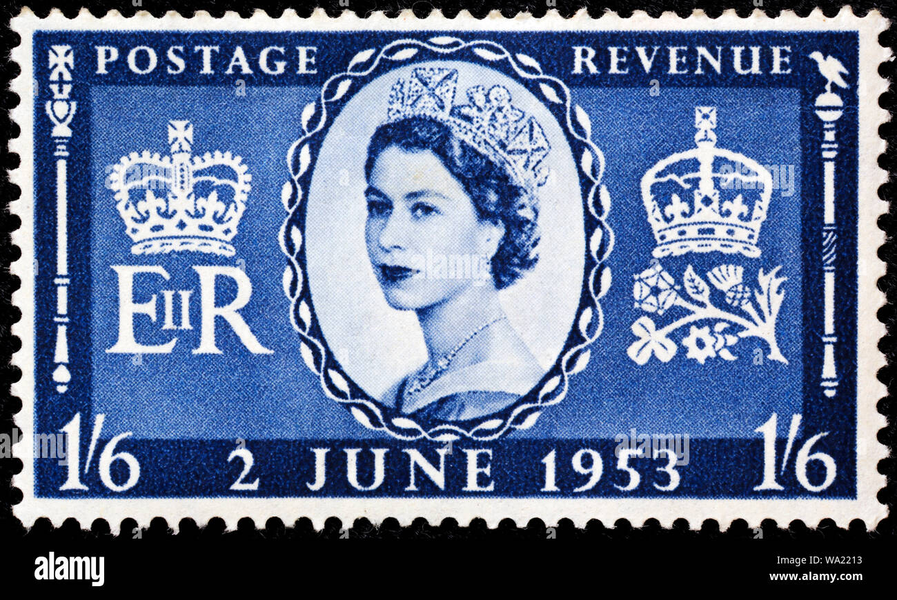 Queen Elizabeth II incoronazione, Wilding serie, francobollo, UK, 1953 Foto Stock