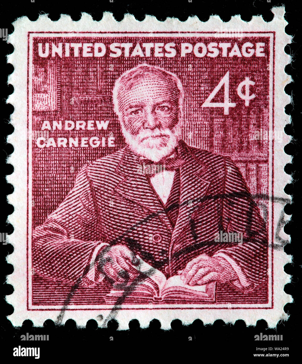 Andrew Carnegie (1835-1919), American industriale, magnate business, filantropo, francobollo, USA, 1960 Foto Stock