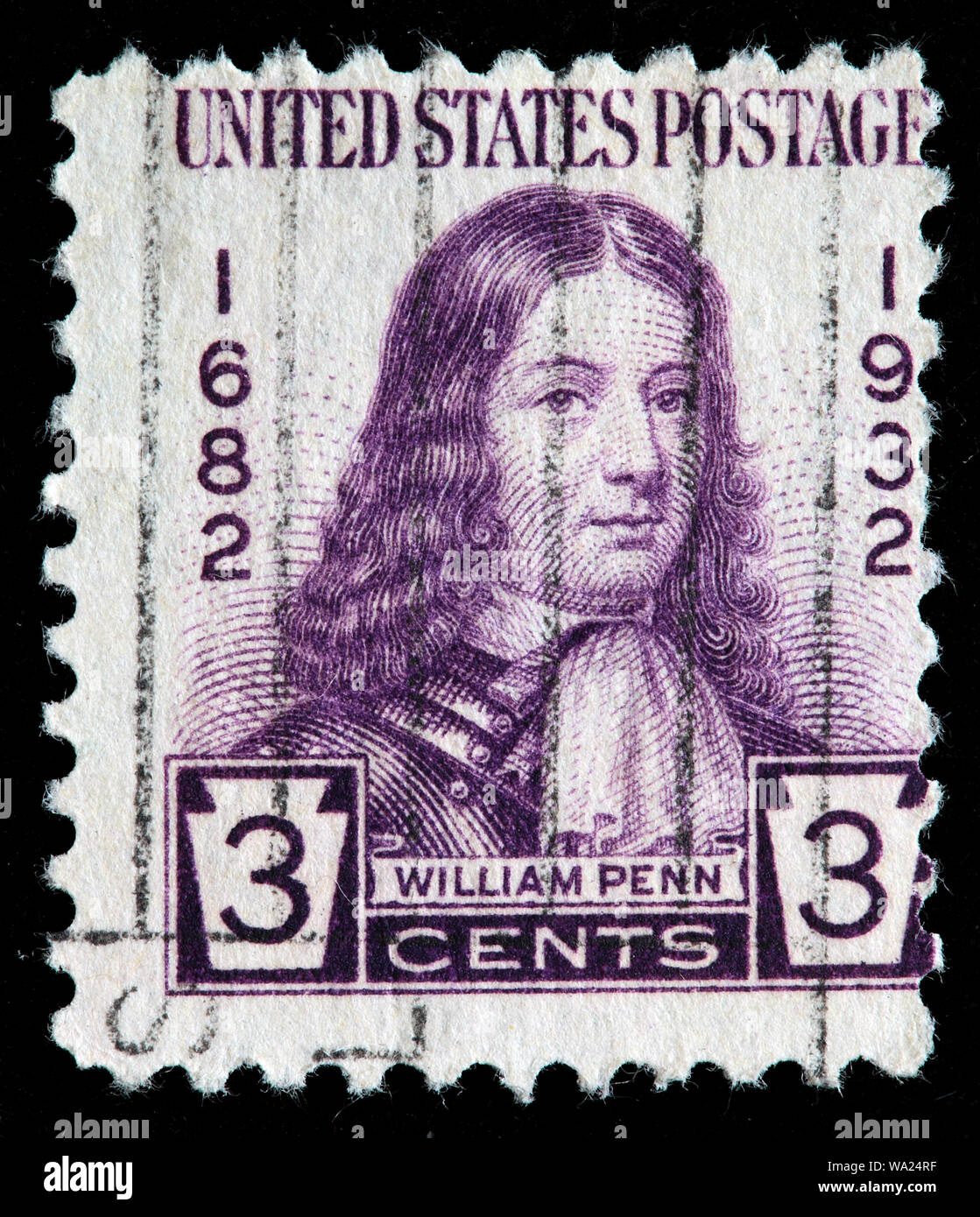 William Penn (1644-1718), inglese immobiliare di imprenditore, francobollo, USA, 1932 Foto Stock