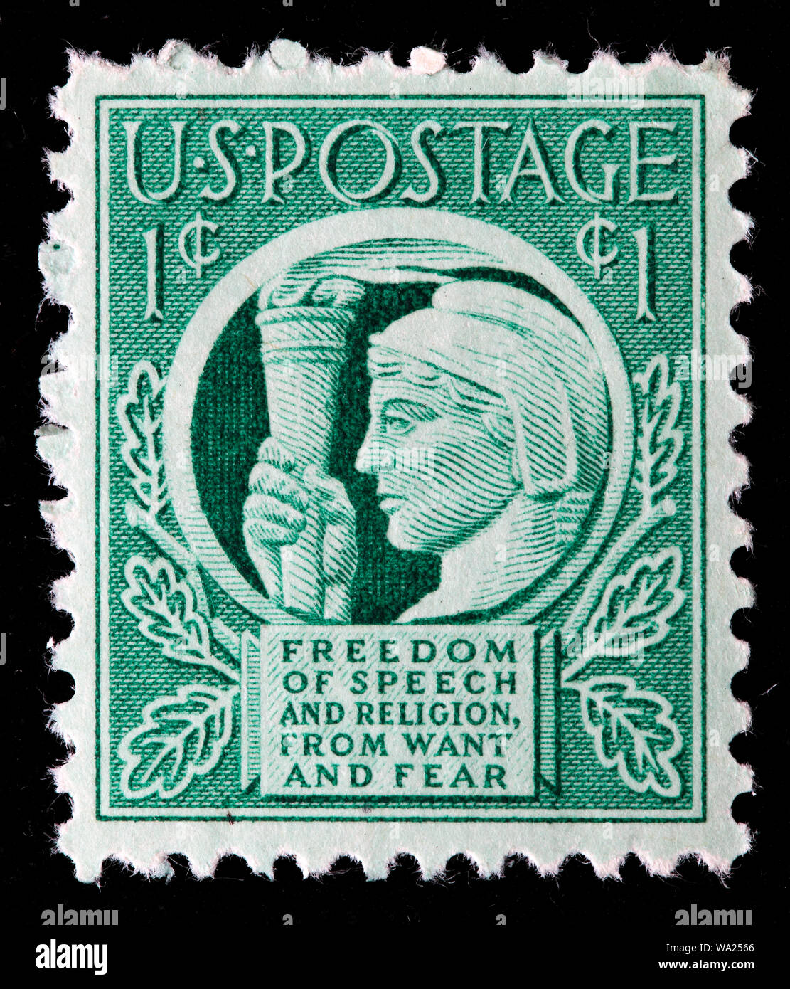 La libertà di parola e di religione, dal bisogno e dalla paura, francobollo, USA, 1943 Foto Stock