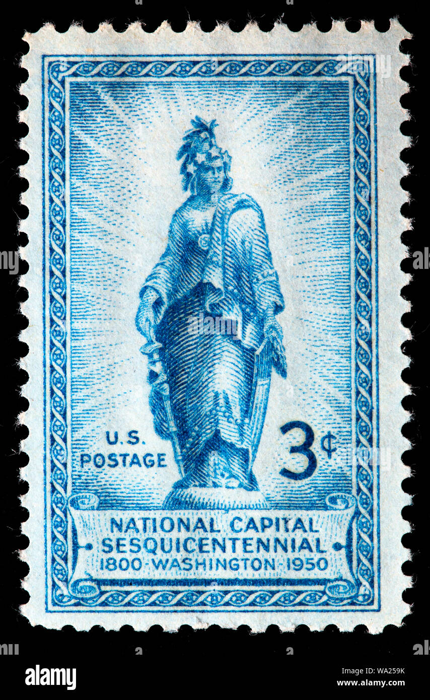 Statua della Libertà sul capitale Dome, Washington D.C., capitale nazionale Sesquicentennial, francobollo, USA, 1950 Foto Stock