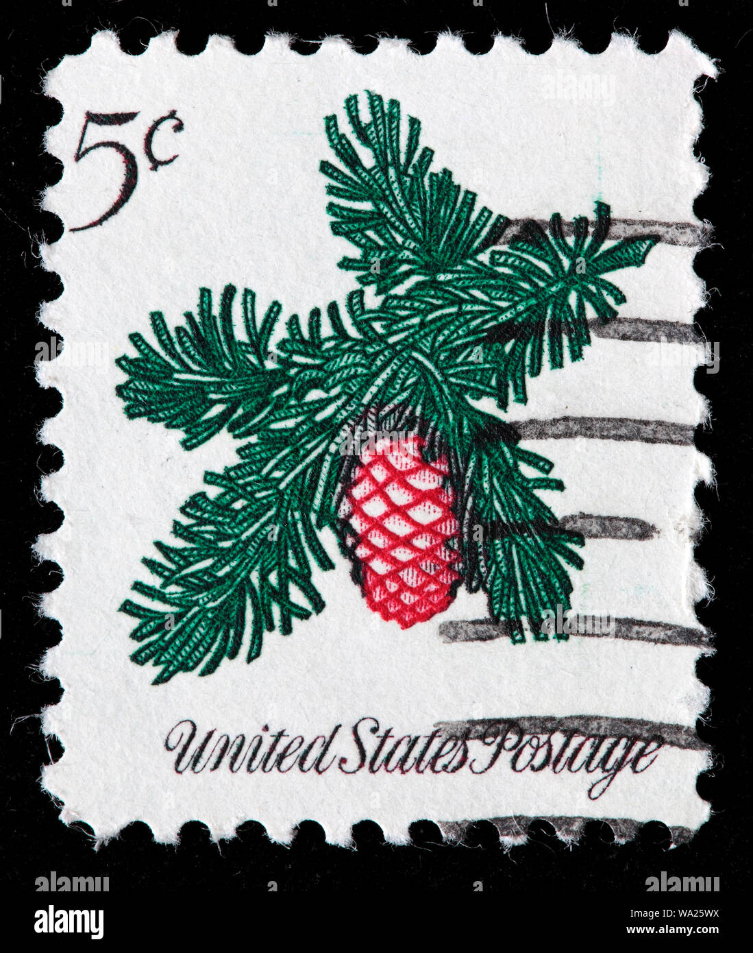Felice Natale rametto di conifera, francobollo, USA, 1964 Foto Stock